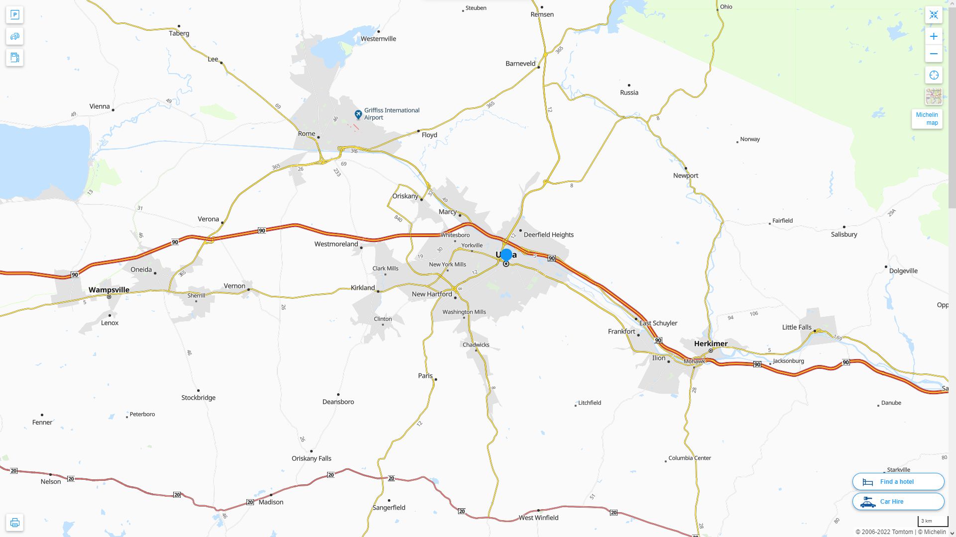 Utica New York Highway and Road Map